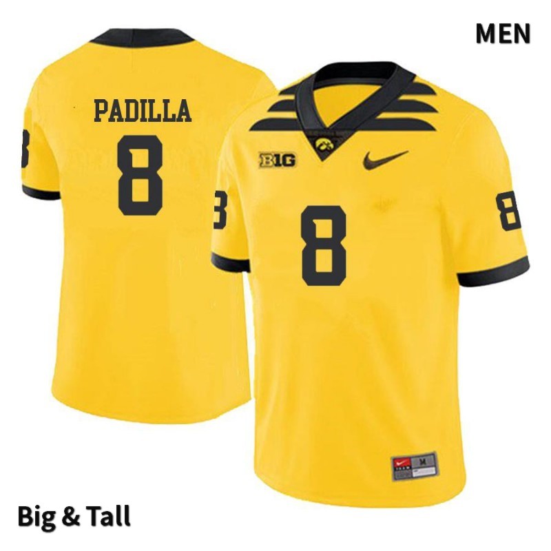 Men's Iowa Hawkeyes NCAA #8 Alex Padilla Yellow Authentic Nike Big & Tall Alumni Stitched College Football Jersey CS34I27AE